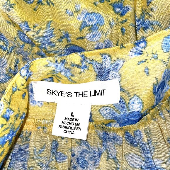 NWT Women's Size Large SKYE's THE LIMIT Yellow with Blue Flowers SS Blouse - Picture 9 of 10